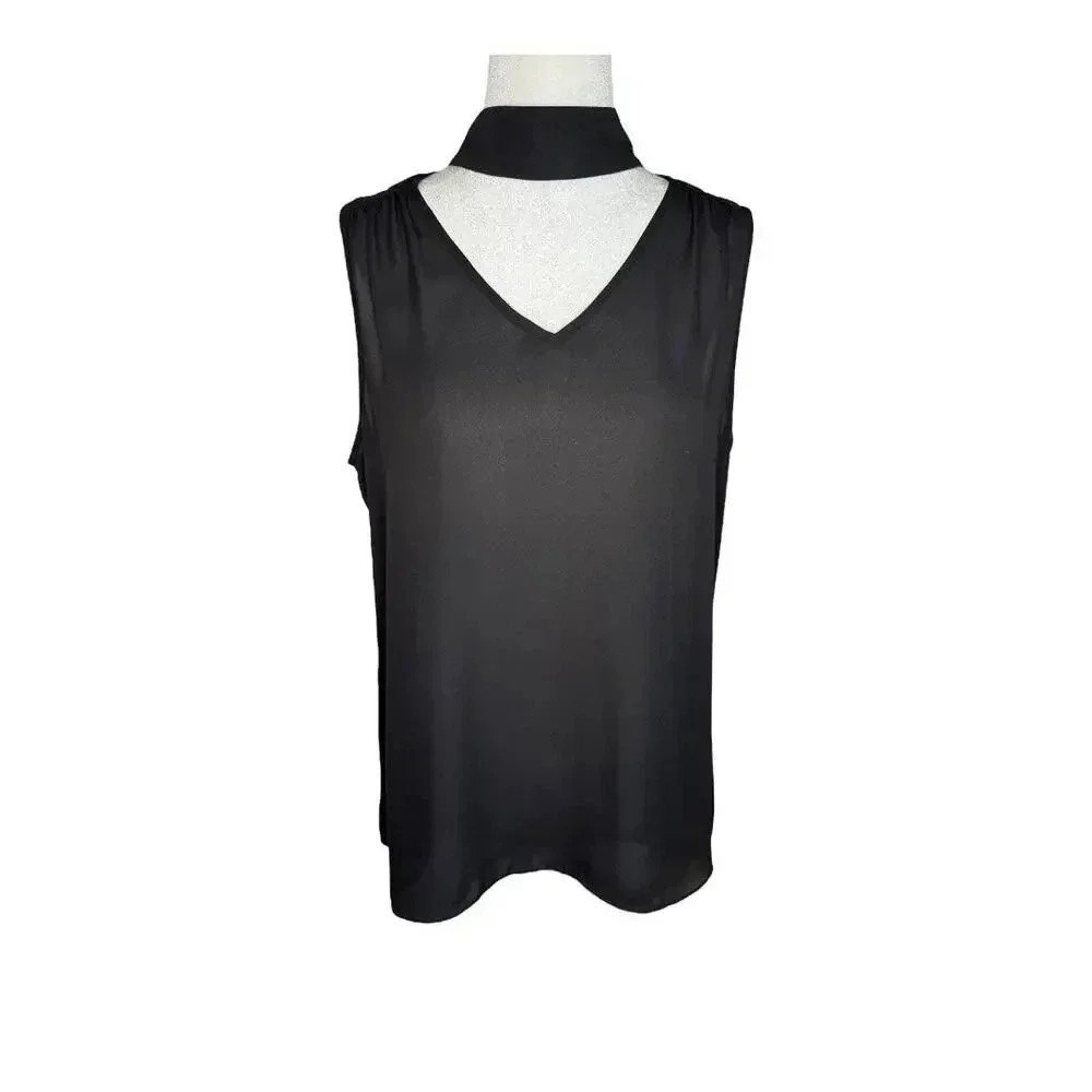 Vince Camuto Women's Sleeveless V-Neck Blouse Black Size Medium Semi-Sheer